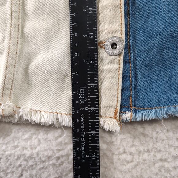 Spoon Jeans Cropped Denim Distressed Jean Jacket Size LARGE Blue White Buttons - Picture 4 of 6
